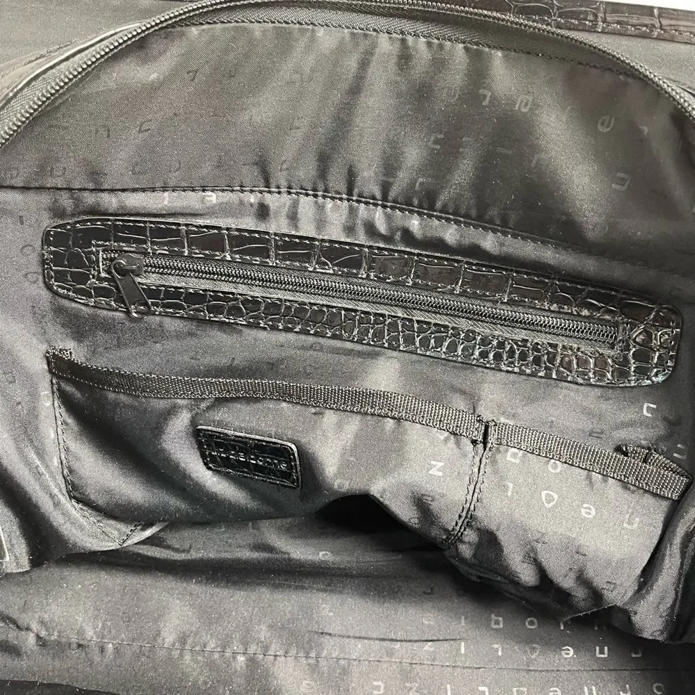 Liz Claiborne Black quilted fabric large laptop work bag silver tone hardwares
